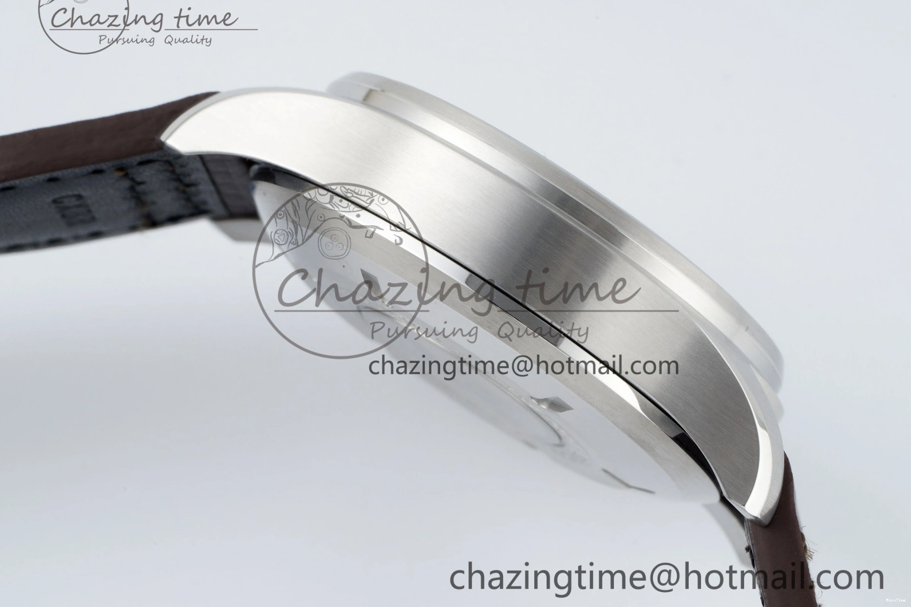 MIROTIME 0118 Pilot Chrono SS AZF 1:1 Best Edition Black Dial Orange Markers on Brown Leather Strap A EasyCare 7065